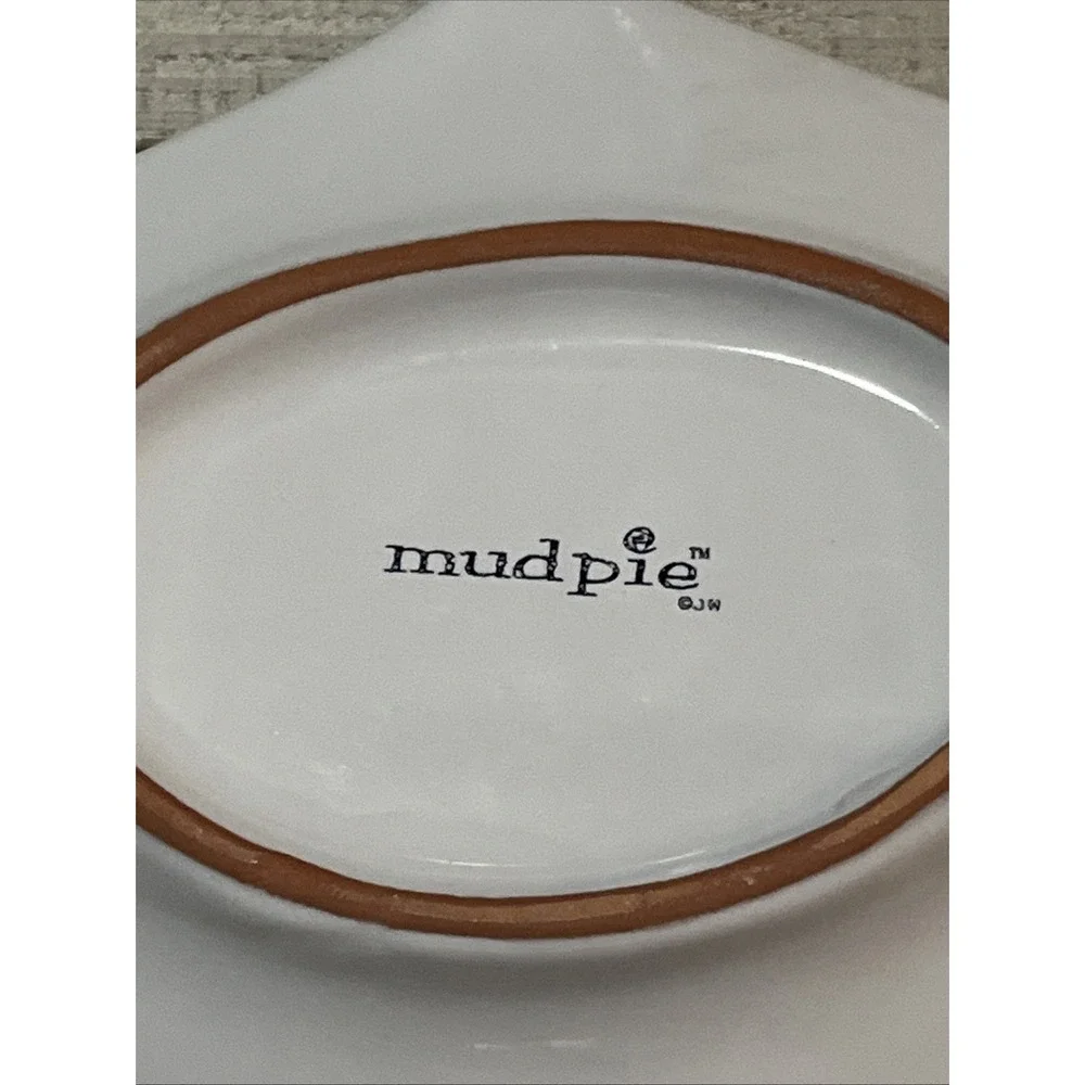 Sanibel By Mud Pie‎ Fish Plate, White Glazed Terracotta Plate W/Silver